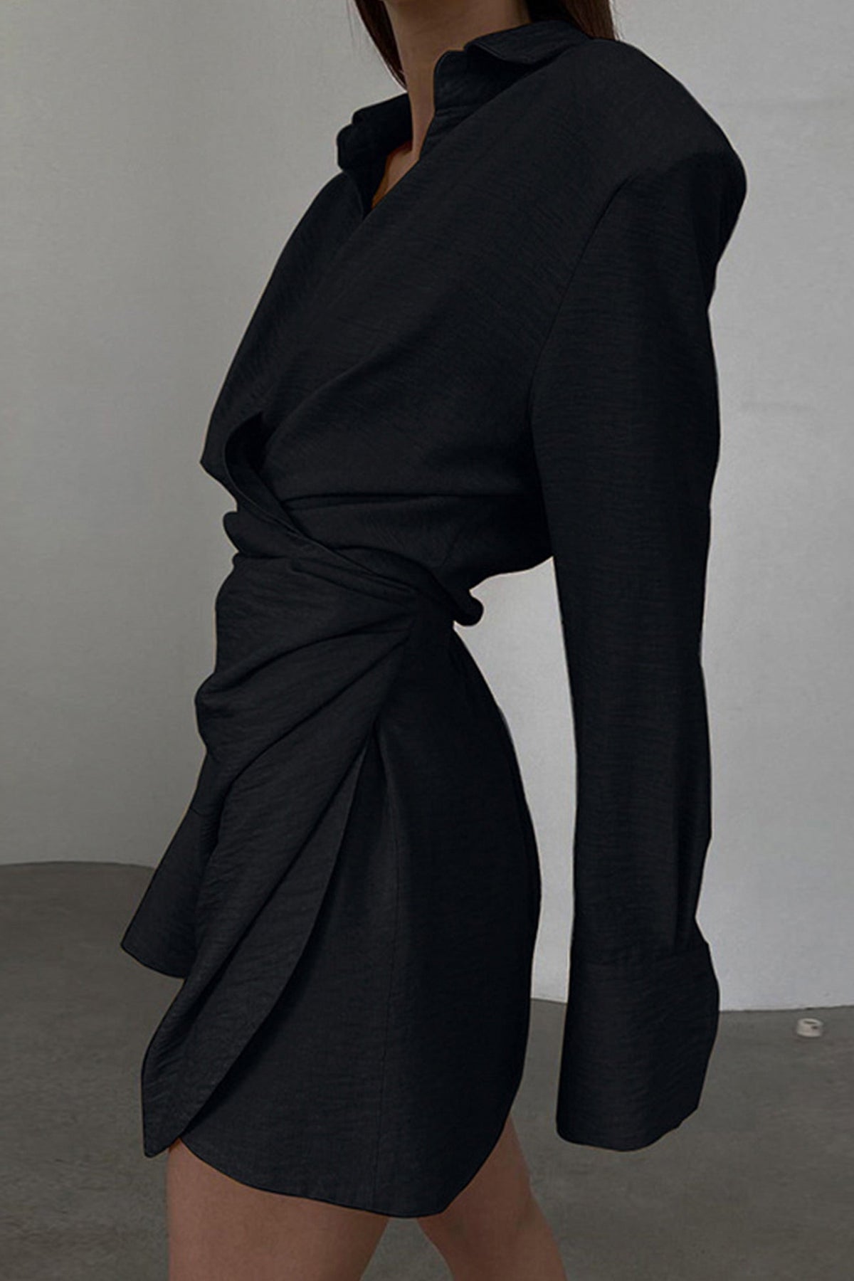 Cowl-Neck Cotton Dress with Ruching