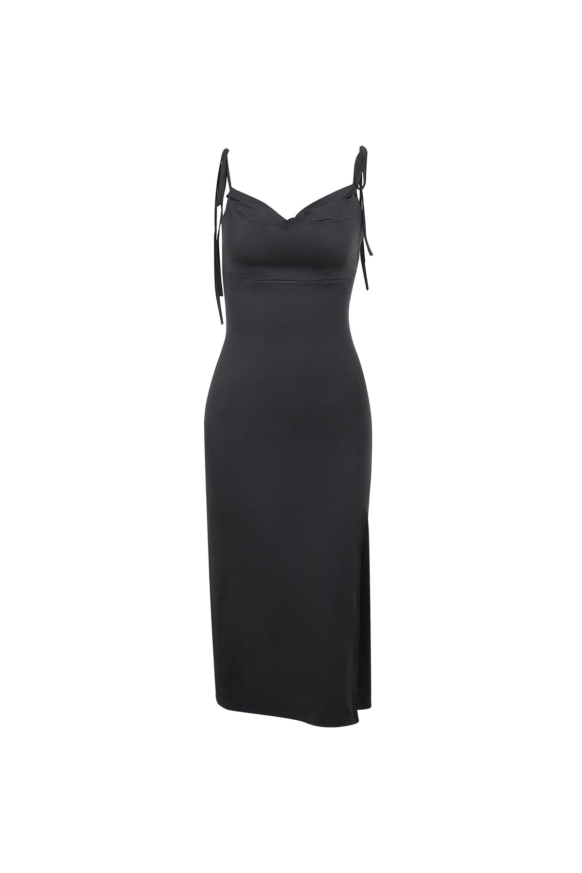 Cowl-Neck Strap-Detail Dress with Slit Detail