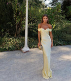 Off-Shoulder Silk Dress with Elasticated Back