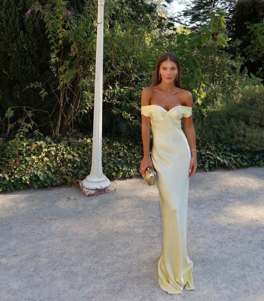 Off-Shoulder Silk Dress with Elasticated Back