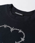 Heart-Detail Stretch-Blend Top with Cotton Fabric
