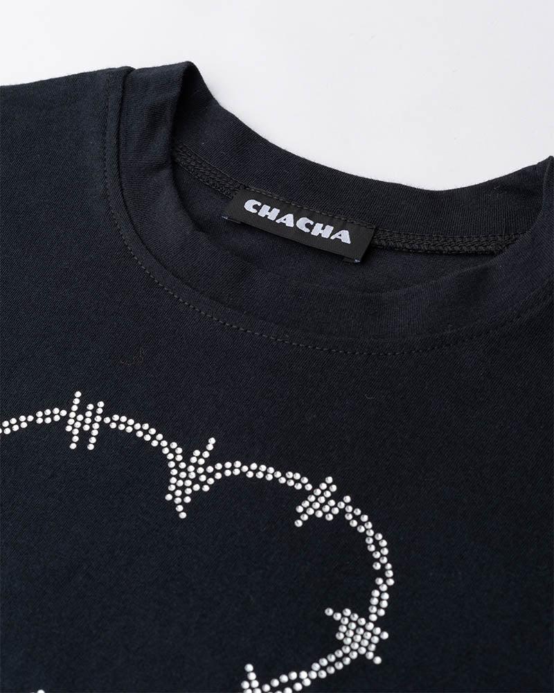 Heart-Detail Stretch-Blend Top with Cotton Fabric