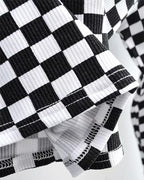 Checkerboard Polyester Cropped Top with Flag Graphics