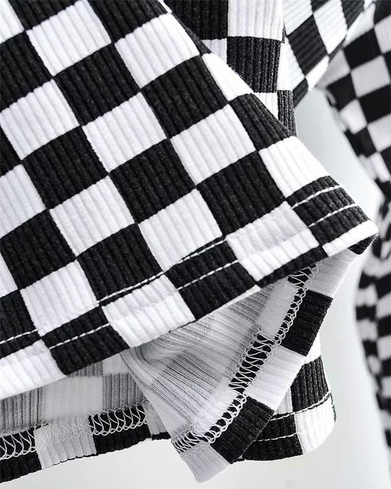 Checkerboard Polyester Cropped Top with Flag Graphics