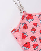 Strawberry-Print Polyester Top with Chain Details