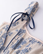 Blue Cotton Corset Top with Floral Details