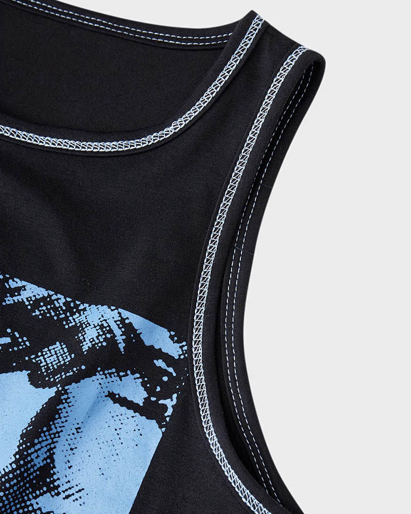 Printed Polyester Tank Top with Abstract Print