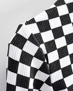 Checkerboard Polyester Cropped Top with Flag Graphics