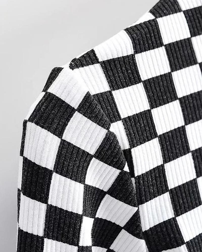 Checkerboard Polyester Cropped Top with Flag Graphics