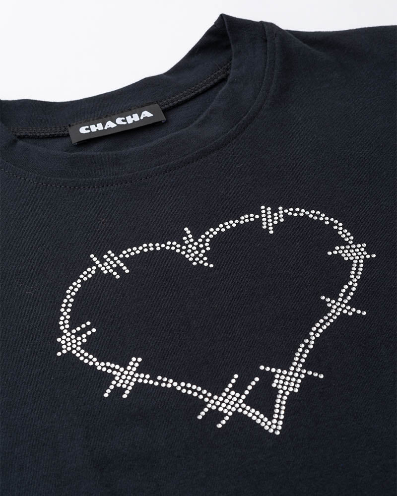 Heart-Detail Stretch-Blend Top with Cotton Fabric