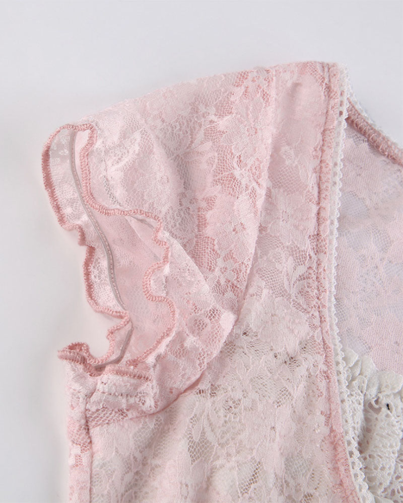 Lace Cotton Top with Ribbon Details