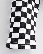 Checkerboard Polyester Cropped Top with Flag Graphics
