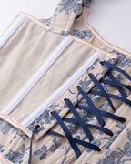 Blue Cotton Corset Top with Floral Details