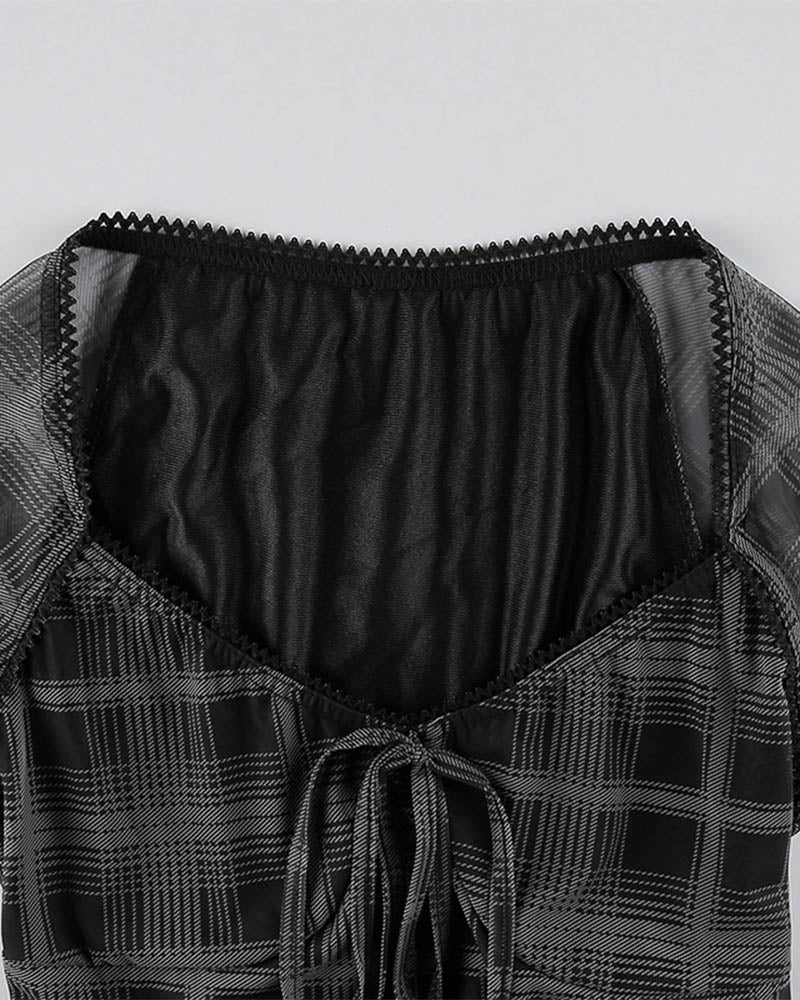 Plaid Stretch-Blend Midi Dress with Polyester Fabric