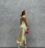 Off-Shoulder Silk Dress with Elasticated Back