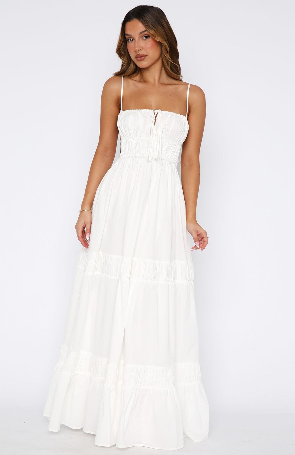 Cotton Maxi Dress with Ruching