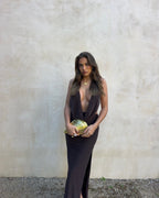 White Mesh Maxi Dress with Halter Neckline