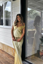 Off-Shoulder Silk Dress with Elasticated Back