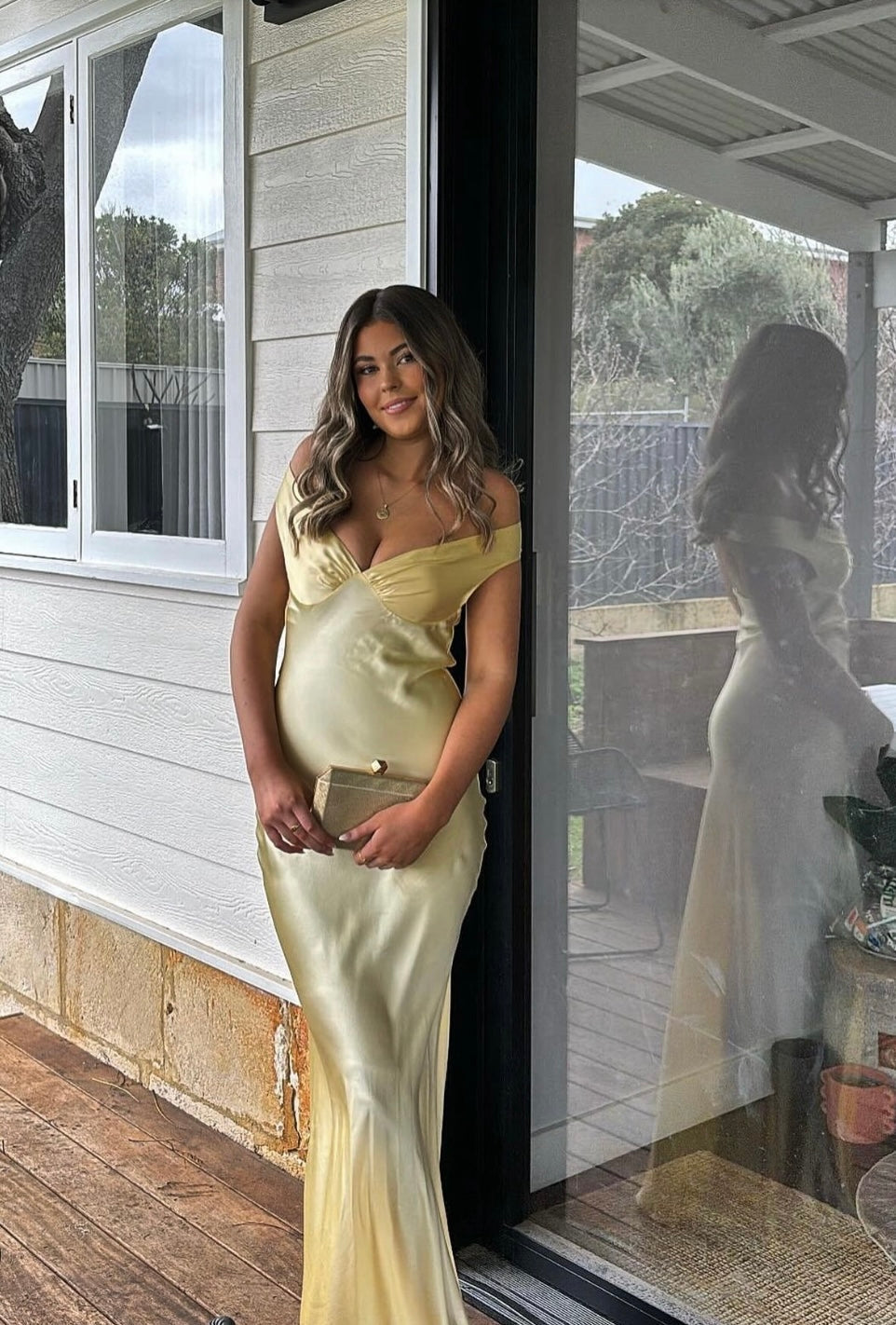 Off-Shoulder Silk Dress with Elasticated Back