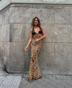 Leopard-Print Cross-Detail Dress with Contrast Details