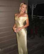 Off-Shoulder Silk Dress with Elasticated Back