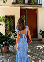 Ruffled Plunging V-Neck Maxi Dress with Embroidery