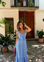Ruffled Plunging V-Neck Maxi Dress with Embroidery