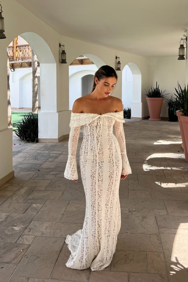 Lace Textured Maxi Dress with Floral Details Main image