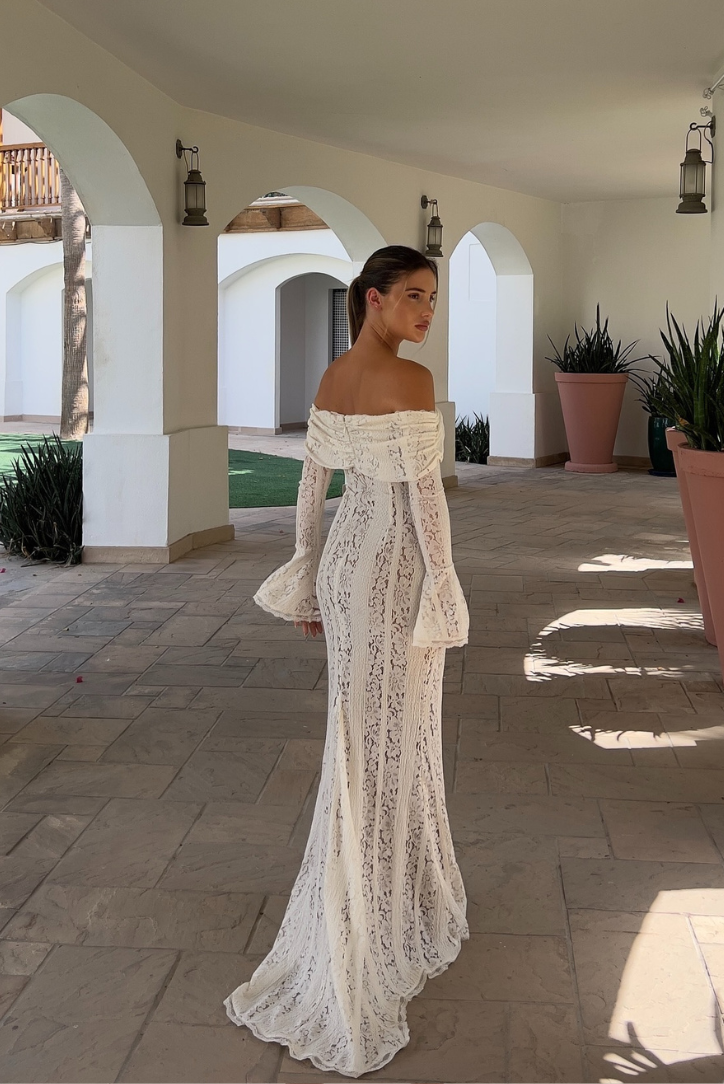 Lace Textured Maxi Dress with Floral Details