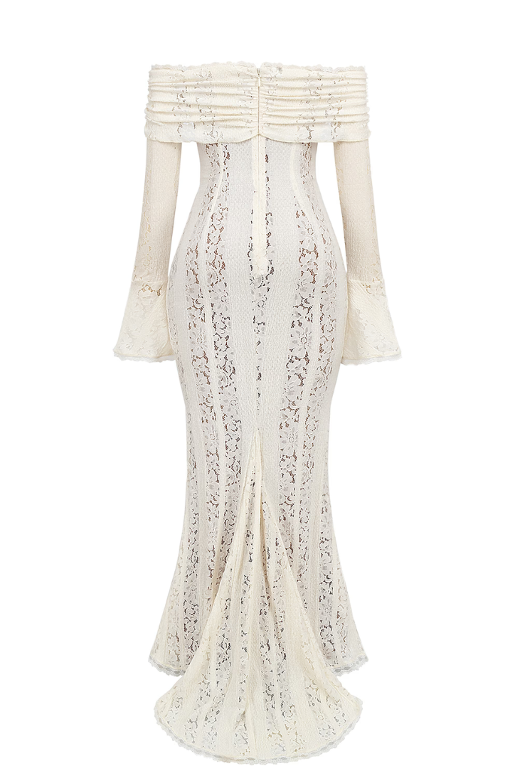 Lace Textured Maxi Dress with Floral Details