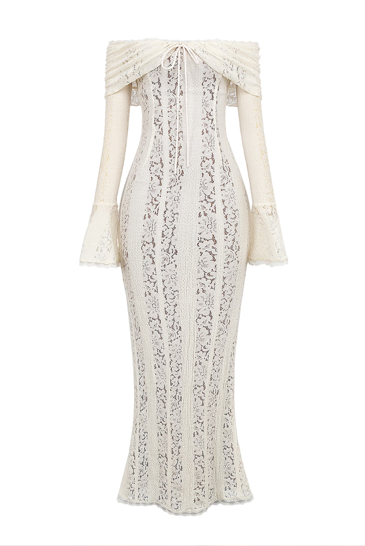 Lace Textured Maxi Dress with Floral Details
