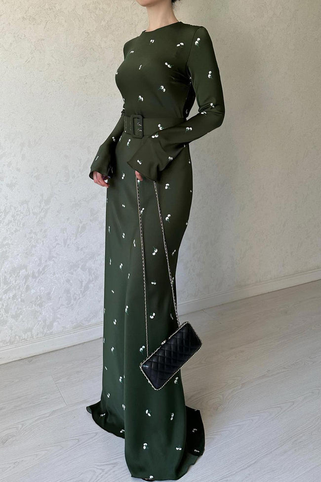 Floral High-Rise Midi Dress with Waist Tie Main image