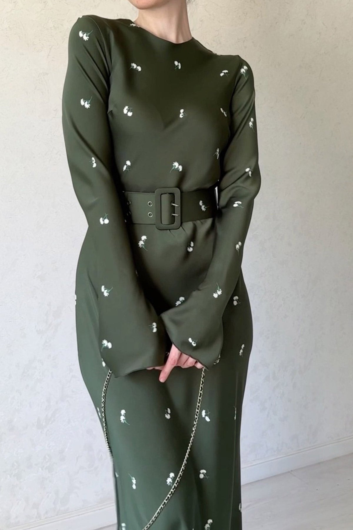 Floral High-Rise Midi Dress with Waist Tie