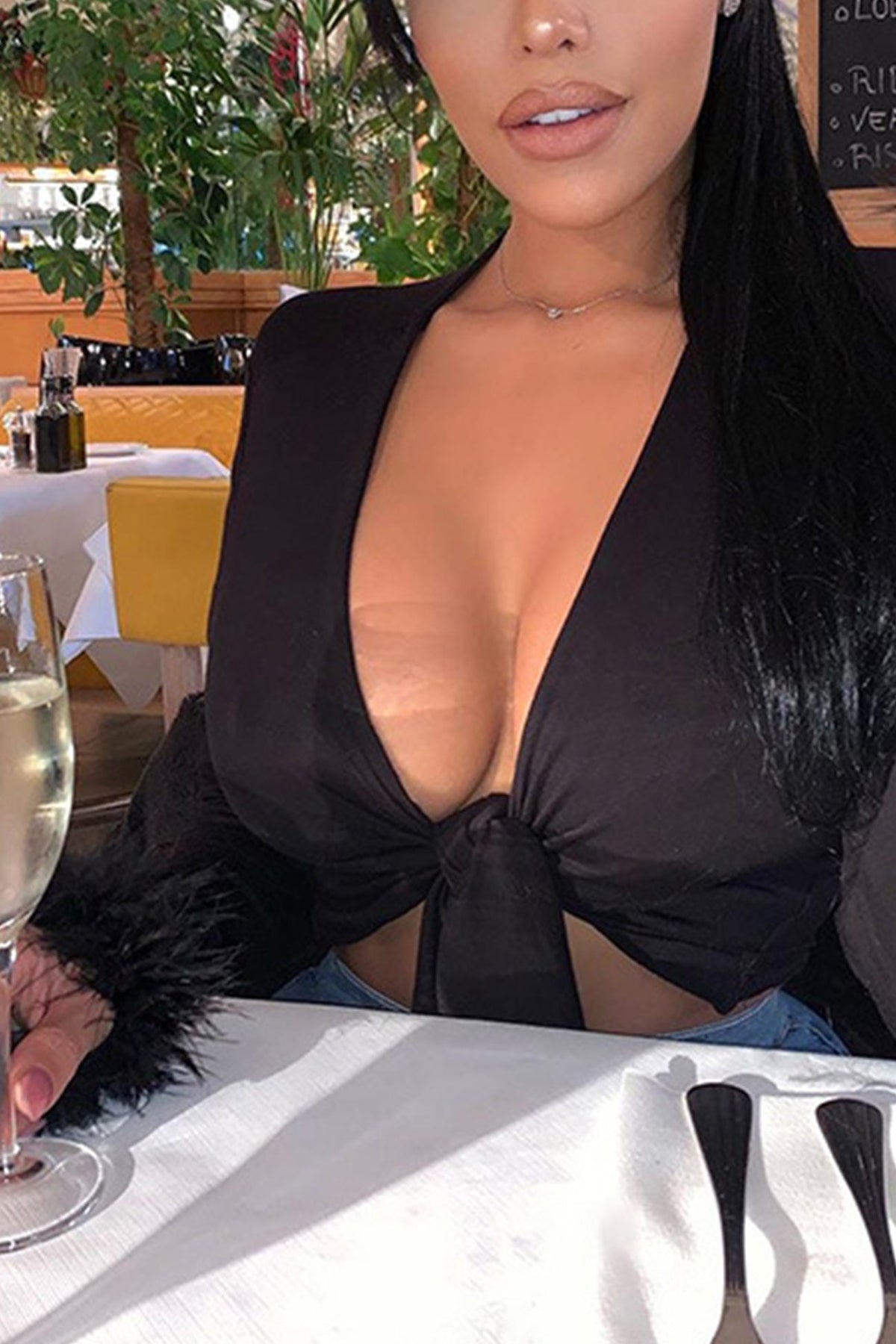 Turn-Up Cropped Top with Front Ties
