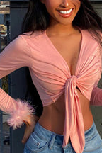 Turn-Up Cropped Top with Front Ties