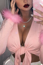 Turn-Up Cropped Top with Front Ties