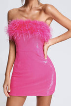 Solid-Color Strapless Sequined Dress