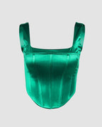 Stretch-Blend Polyester Corset-Style Cropped Top