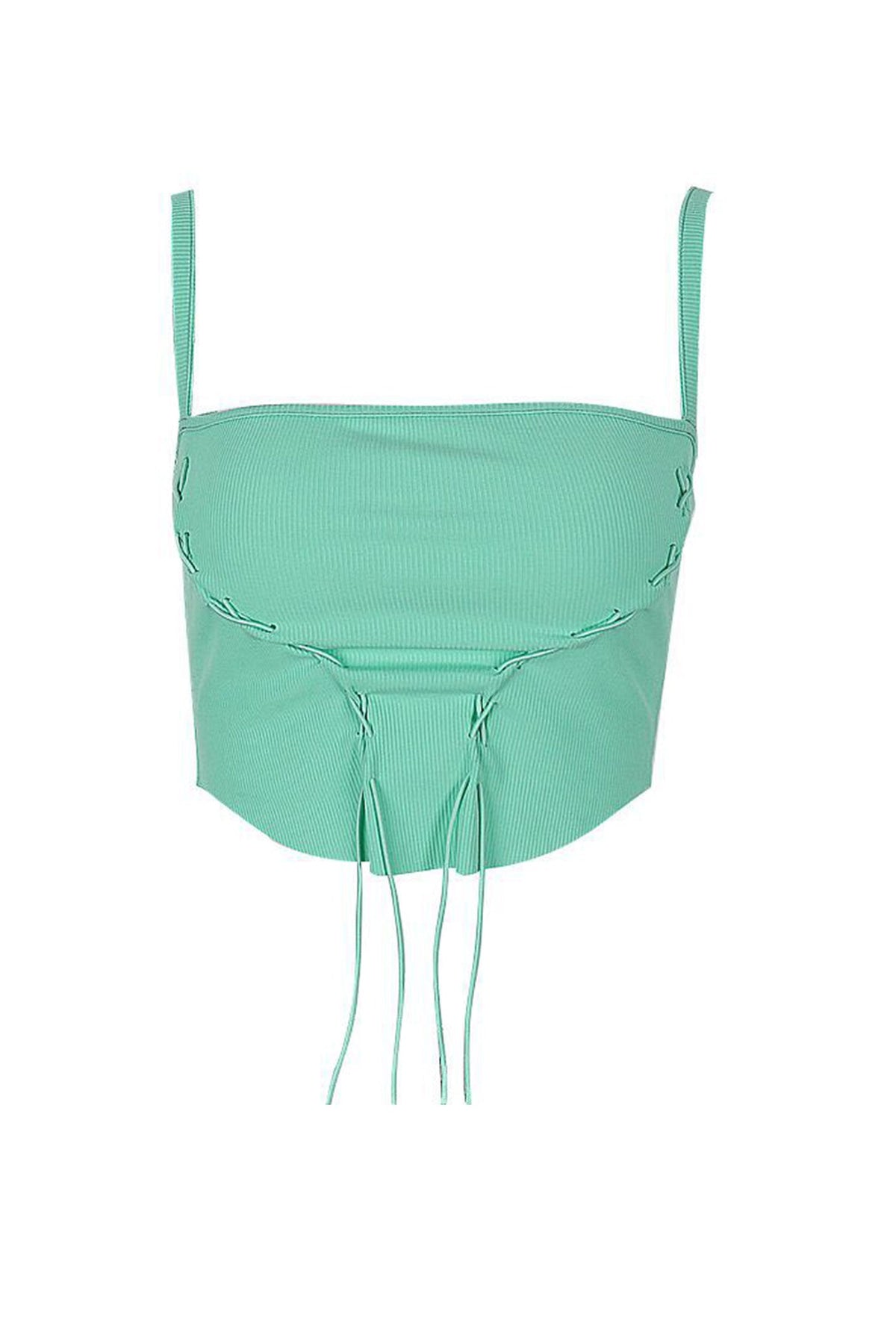 Square-Neck Green Cropped Top with Drawstring Detail