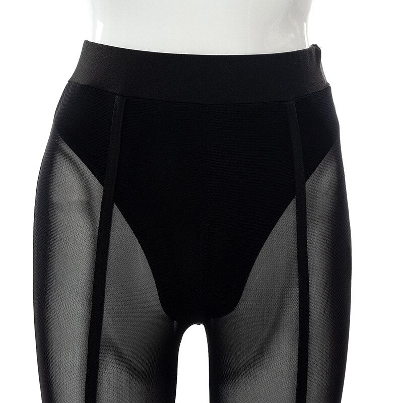 Mesh High-Rise Pencil-Cut Leggings with Sheer Detailing