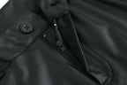 Faux-Leather High-Rise Pencil-Cut Pants with Button Details