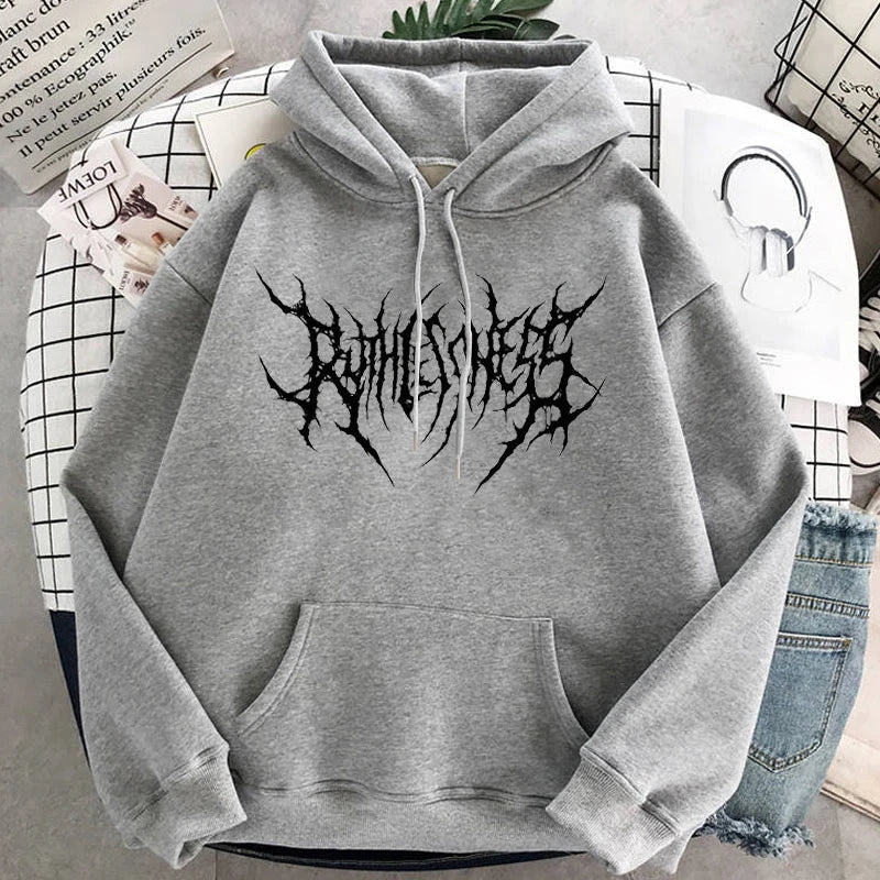 Y2K Mysterious Harajuku Hoodie GRAY / S