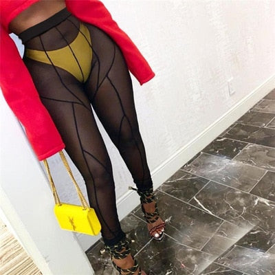 Mesh High-Rise Pencil-Cut Leggings with Sheer Detailing