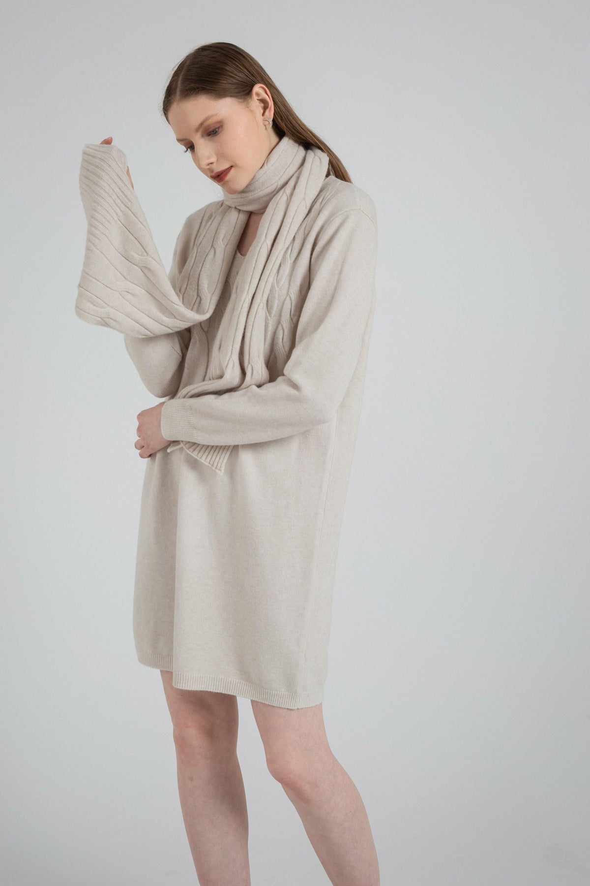 Long-Sleeve Sweater Dress and Matching Scarf Set