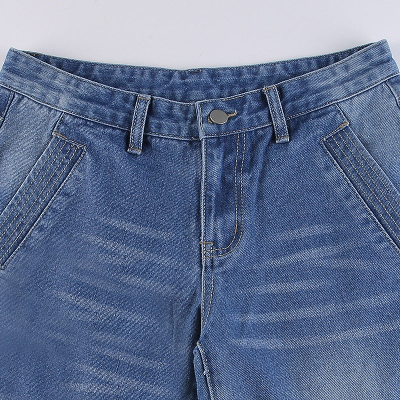 Cargo Baggy Wide-Leg Jeans with Low Waist