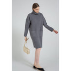 High-Neck Polyester Sweater Dress with Long Sleeves