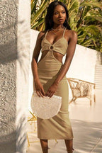 V-Neck Cutout Strap-Detail Dress