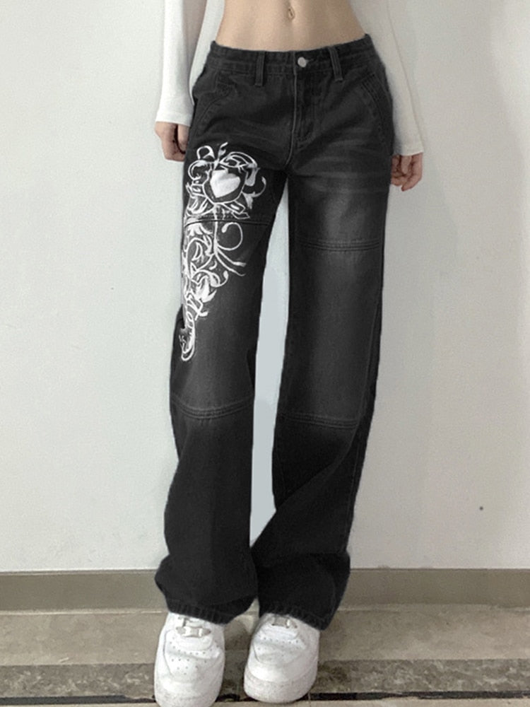 Cargo Baggy Wide-Leg Jeans with Low Waist