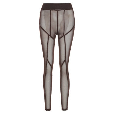 Mesh High-Rise Pencil-Cut Leggings with Sheer Detailing