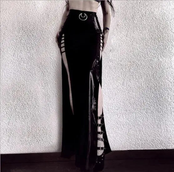 Faux Leather Hollow Out Skirt Black / S Main image
